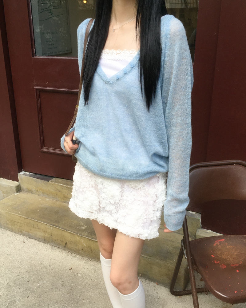 Mohair button V neck knit