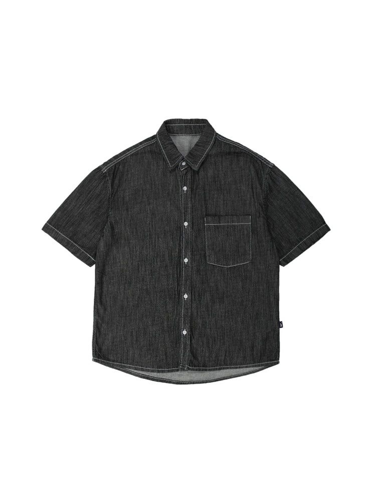 M205 LINEN OVER DENIM SHIRT_BLACK