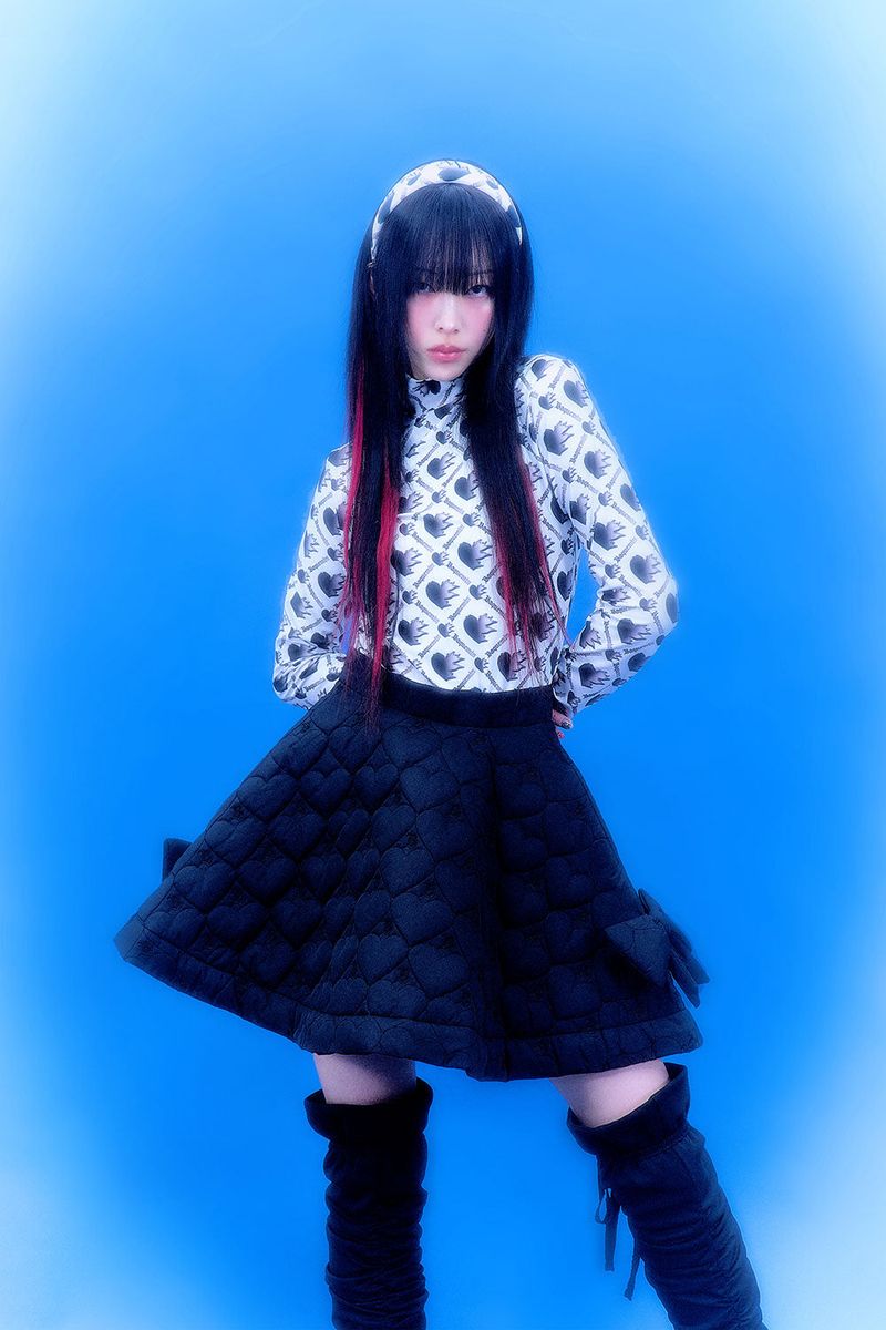 Baquemin(バクミン)の「Heart Quilted Skirt (Black)(Skirts)」