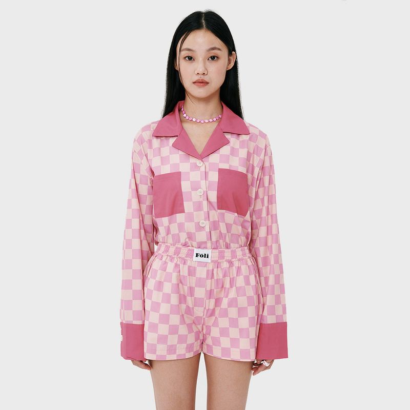 (W) Pink Grid PJ Shorts