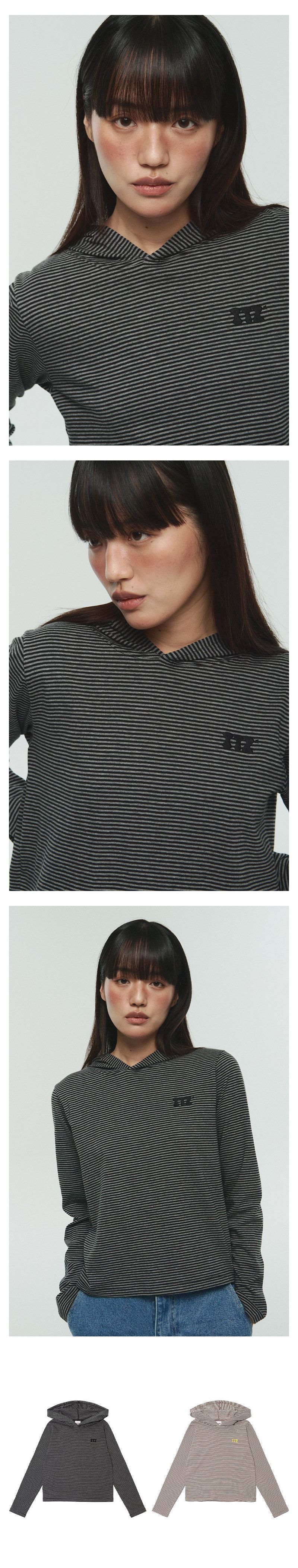 CAT LOGO STRIPE HOODIE - BLACK