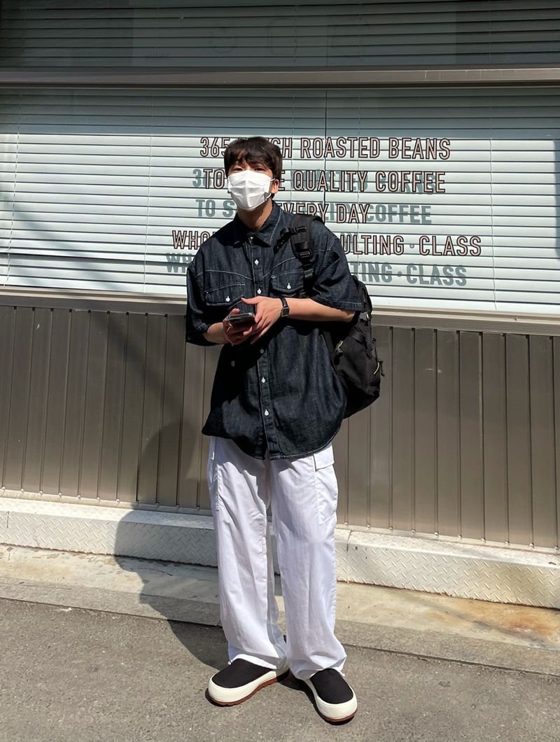 LINEN WESTERN DENIM HALF SHITRS(2COLOR)