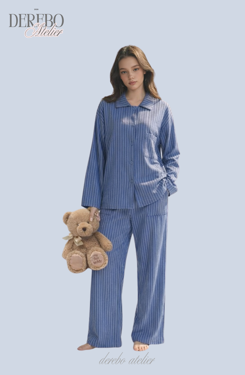 blue stripe fleece pajamas