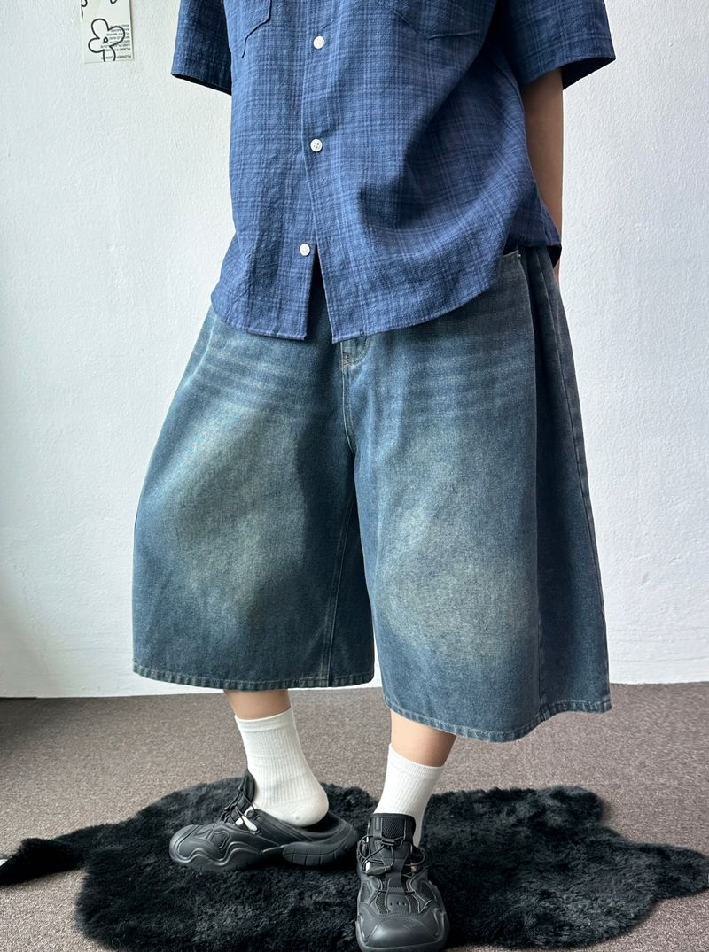If Side Pintuck Denim Bermuda Shorts 3color