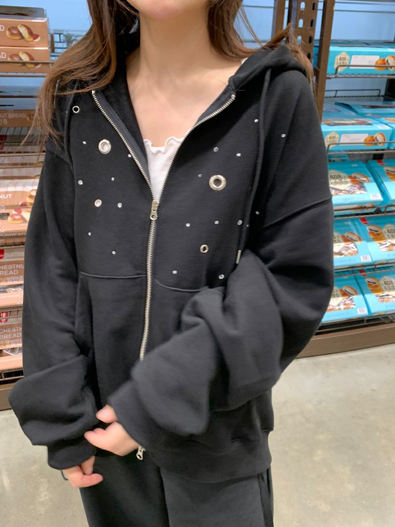 Lize Overfit Eyelet Hood Zip-Up (3c)