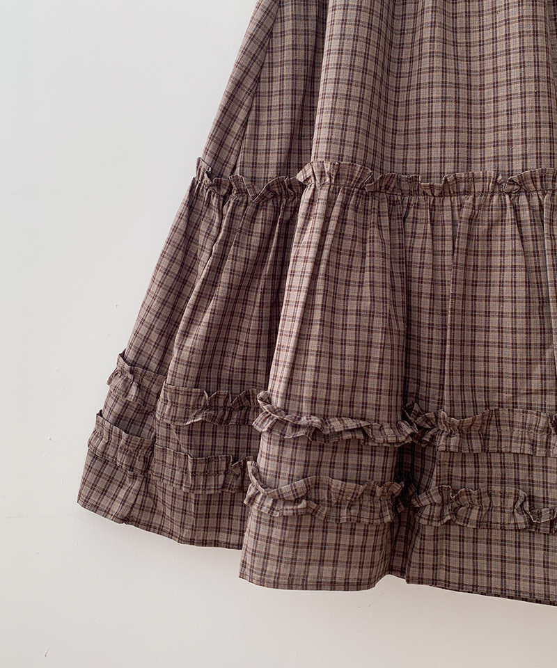 Luen midi checkered skirt Fall layered frill soft fit