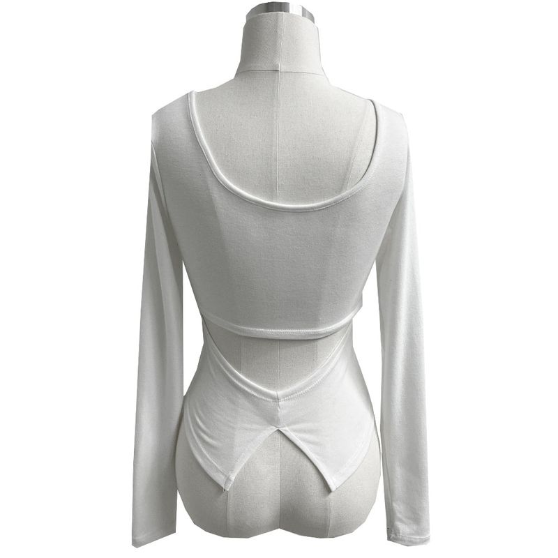Cutout Back Slit Round Neck Long Sleeve Tee (4 Colors)