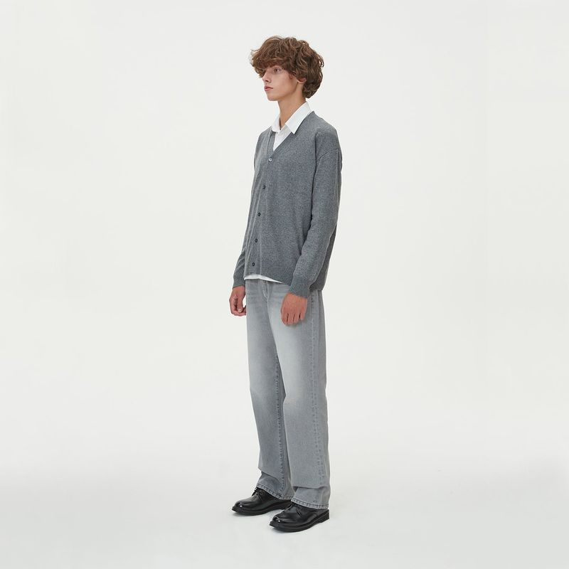 LAMBSWOOL V NECK CARDIGAN_GRAY