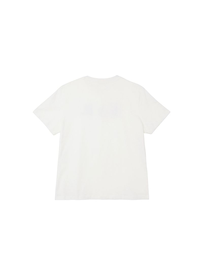 6CRAYON ホワイトボックスフィットTシャツ オフネック フロックプリント（black logo）