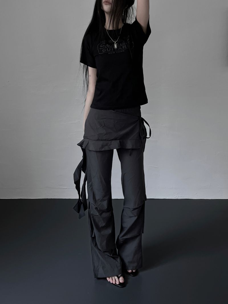 nylon skirt layered pants (2color)