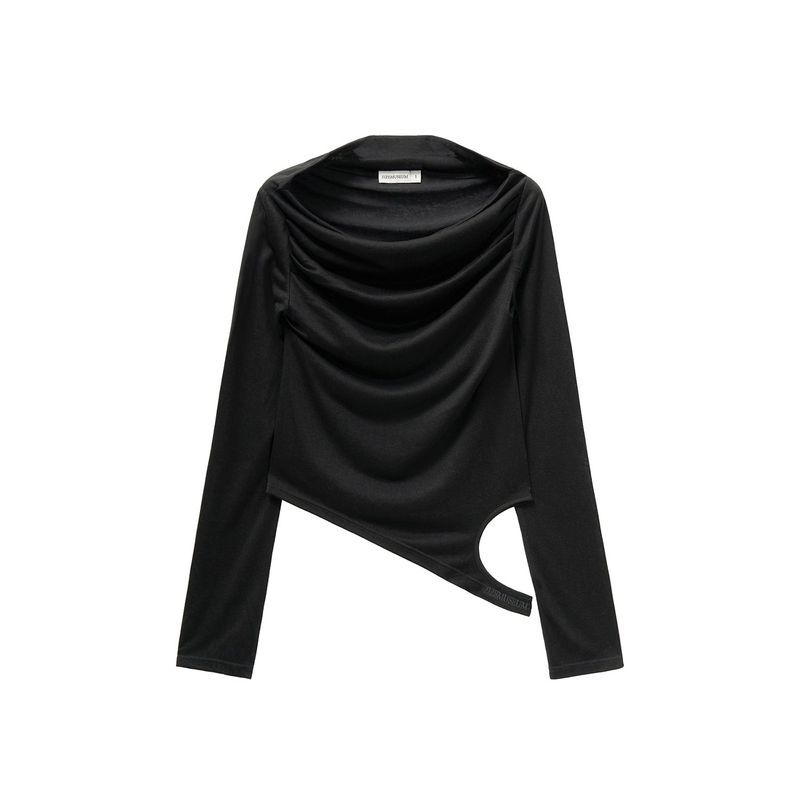 OFF SHOULDER SHIRRING CUT-OUT TOP (BLACK)