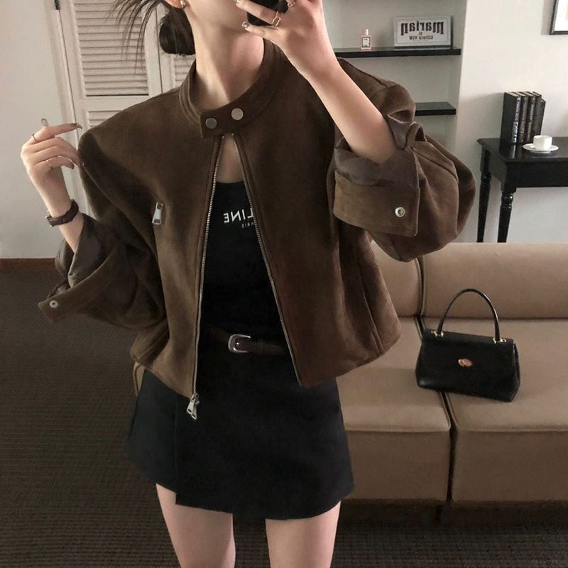 [BELLIDE MADE] BAND COLLAR, SUEDE CROP JACKET