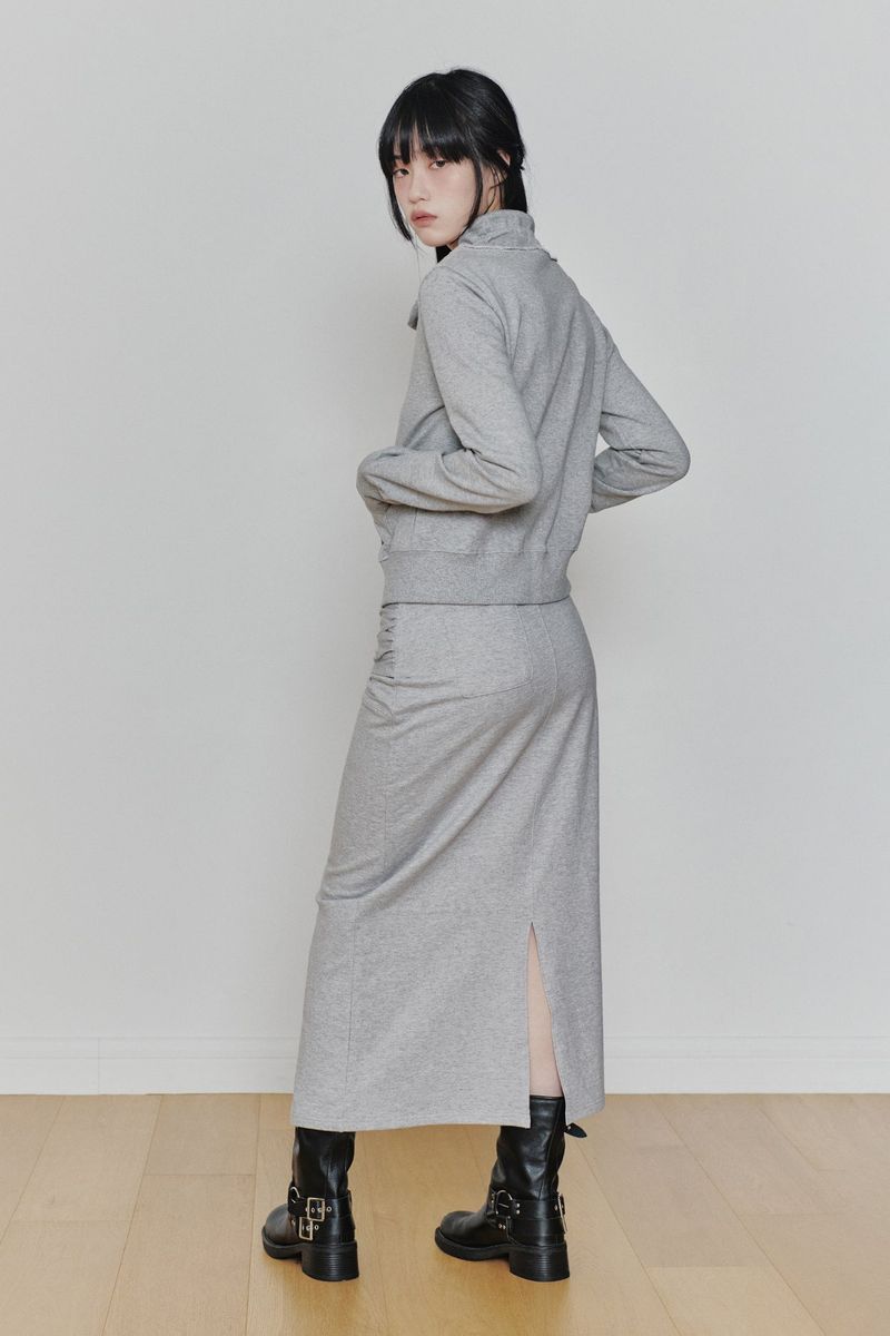 TIED LONG SKIRT melange grey