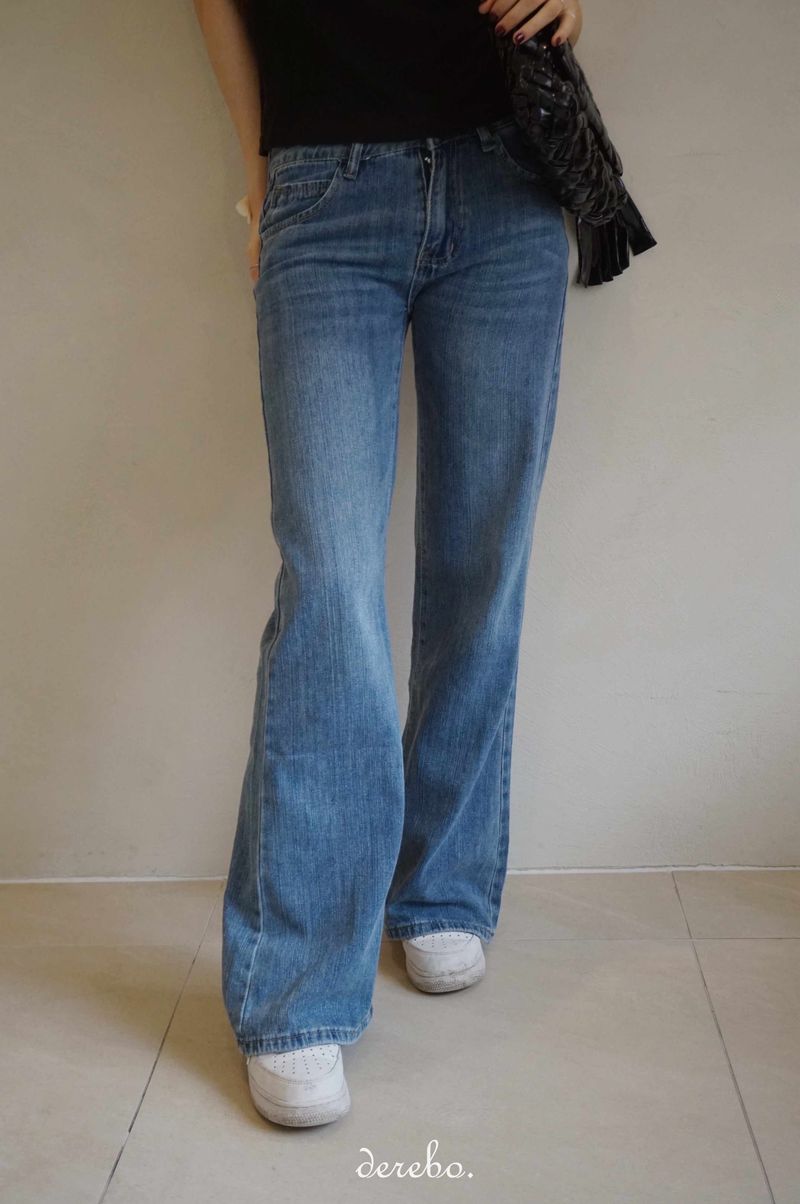 low semi-long denim pants
