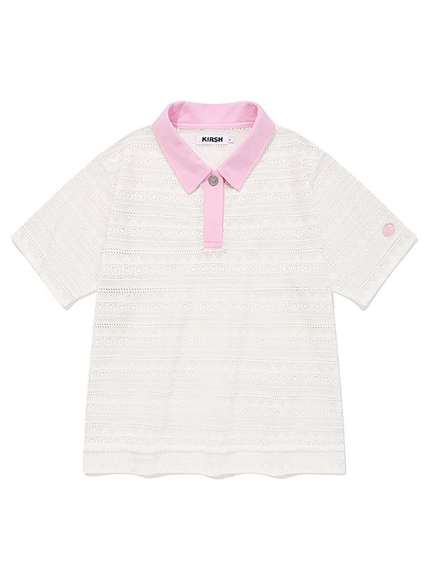 KIRSH（キルシー）の「CUT OFF COLLAR POINT LACE SHORT SLEEVE KNIT [IVORY]（Tops）」