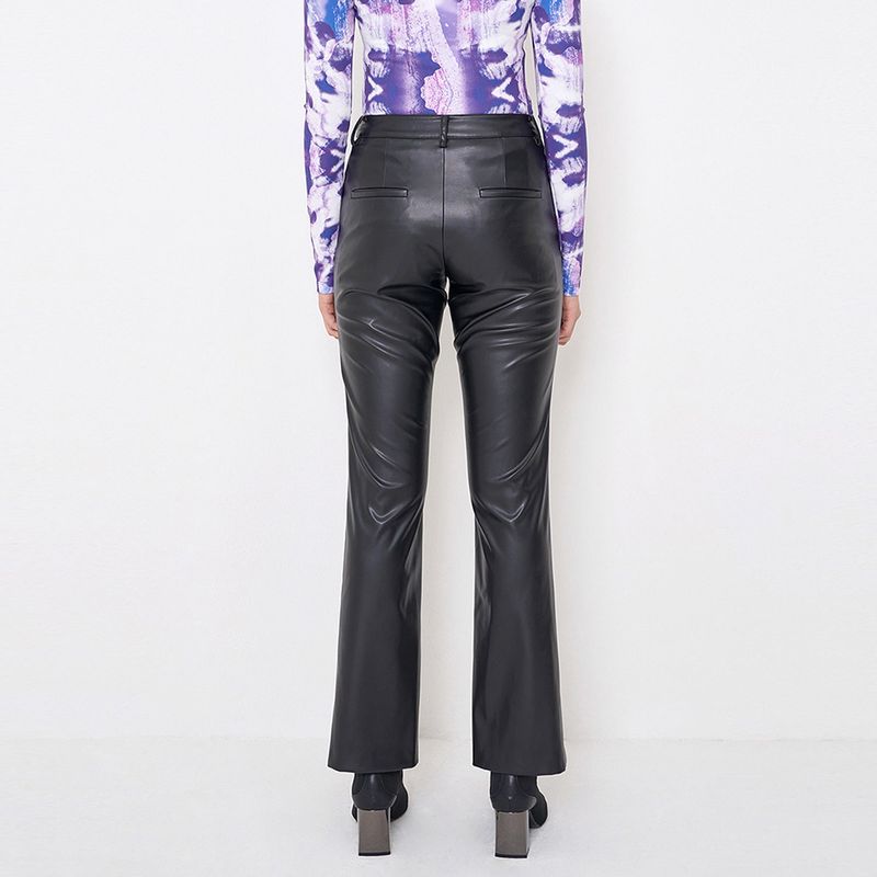 Faux-Leather Slit Trousers _ Black