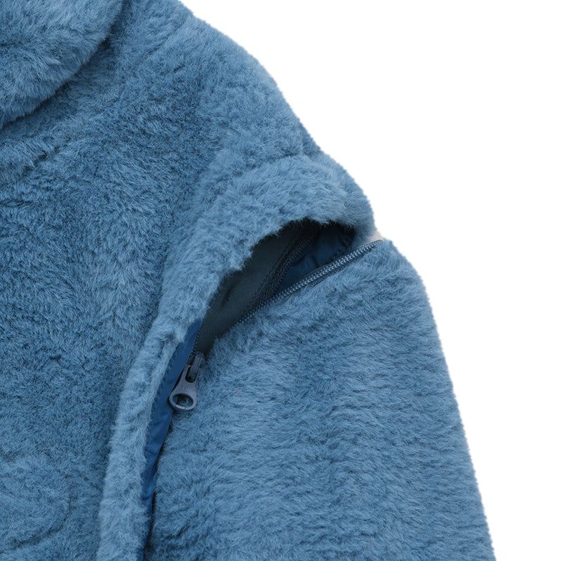 POCKET POINT 2 WAY CROP FUR JACKET [BLUE]