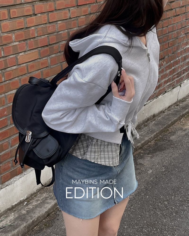 [MADE] Check frill hooded zip-up