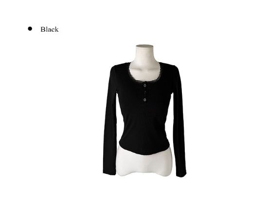 Hail Lace Cap Button Slim T-shirt