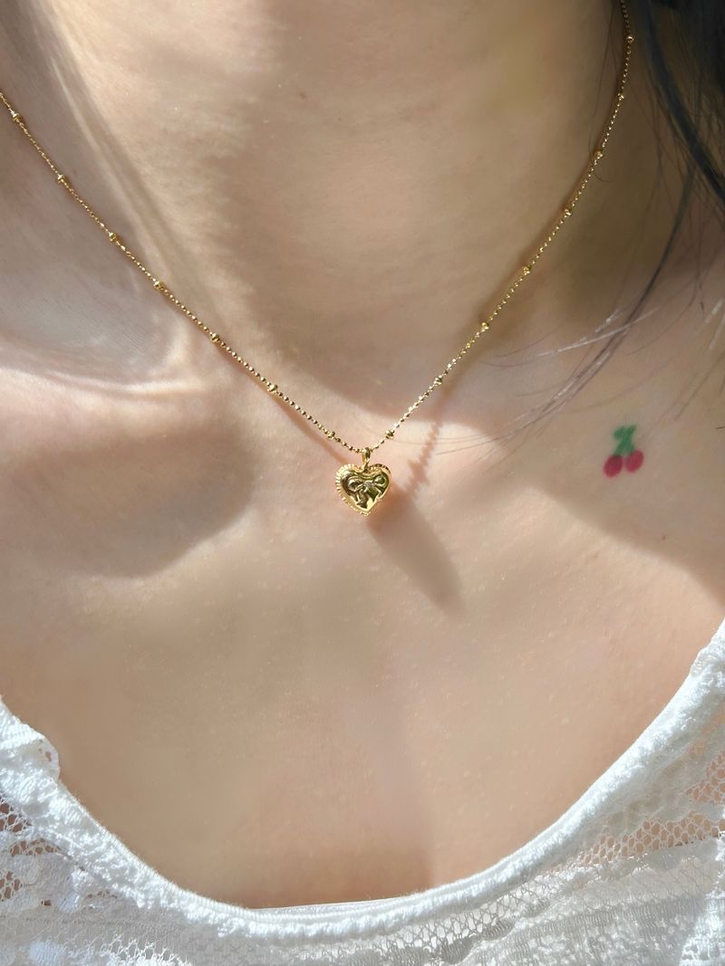 Ribbon Heart N (14K Plated)