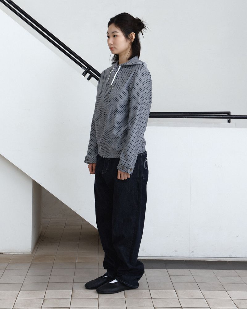 Dot Hooded Zip-Up Shirt Jacket