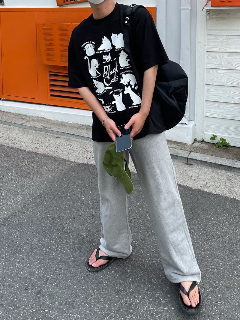  LAZY CAT HALF T-SHIRTS(2COLOR)