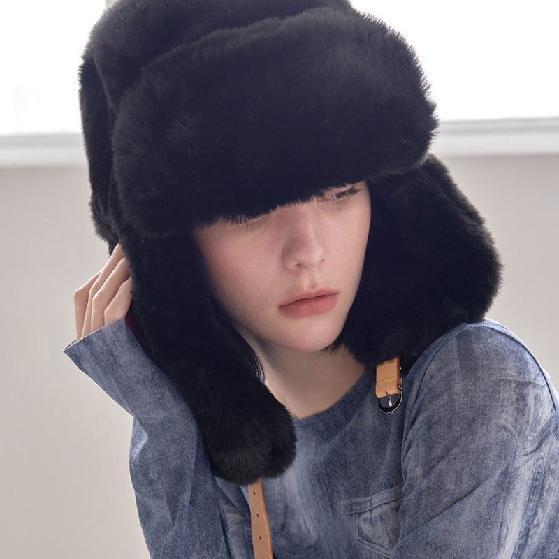 VA Stud Buckle Eco Fur Trooper Hat / Black
