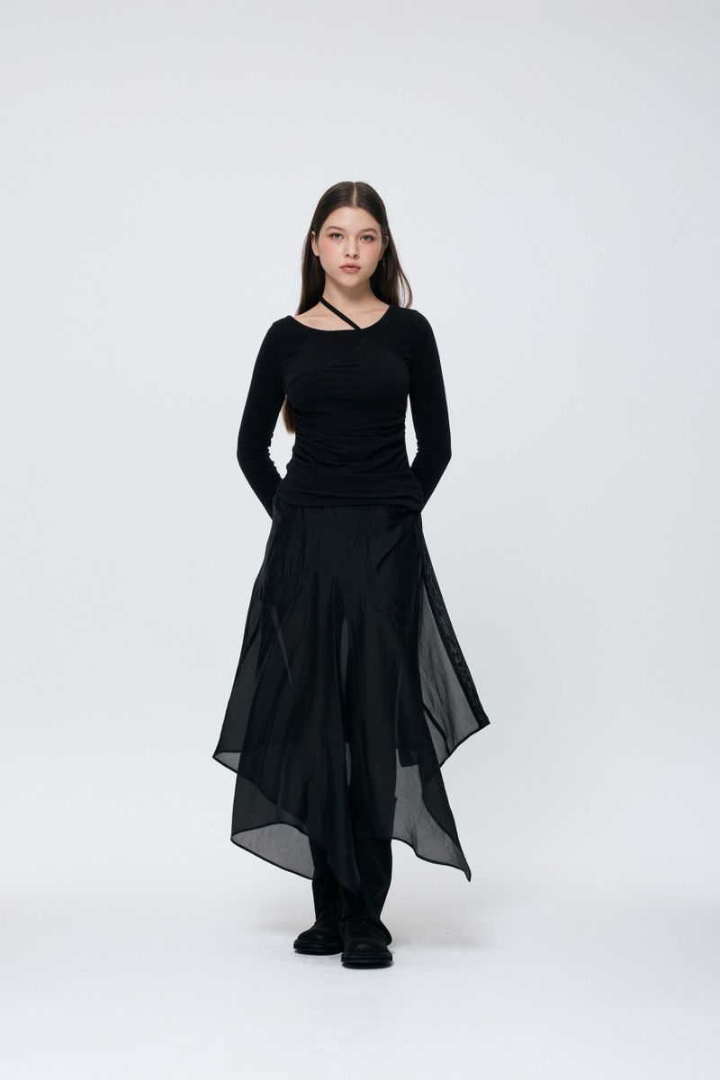ELAN LINE WRAP SKIRT / BLACK