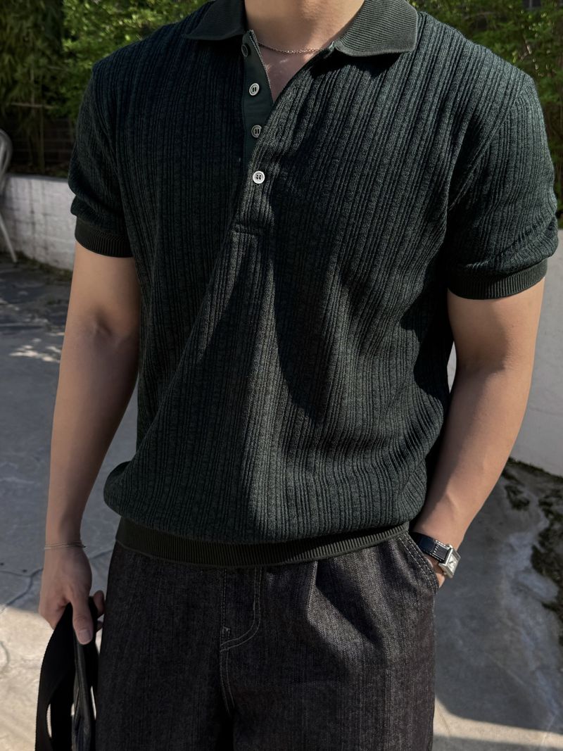 Texture collar knitwear short-sleeve