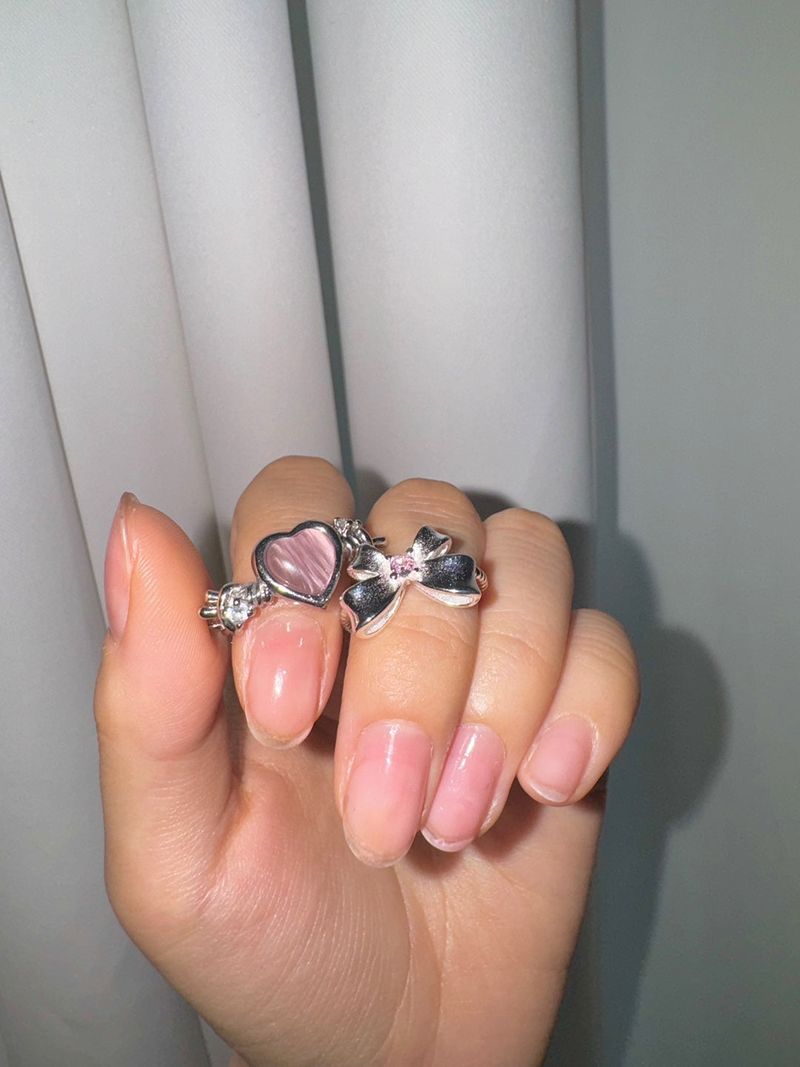 Pink heart angel ring