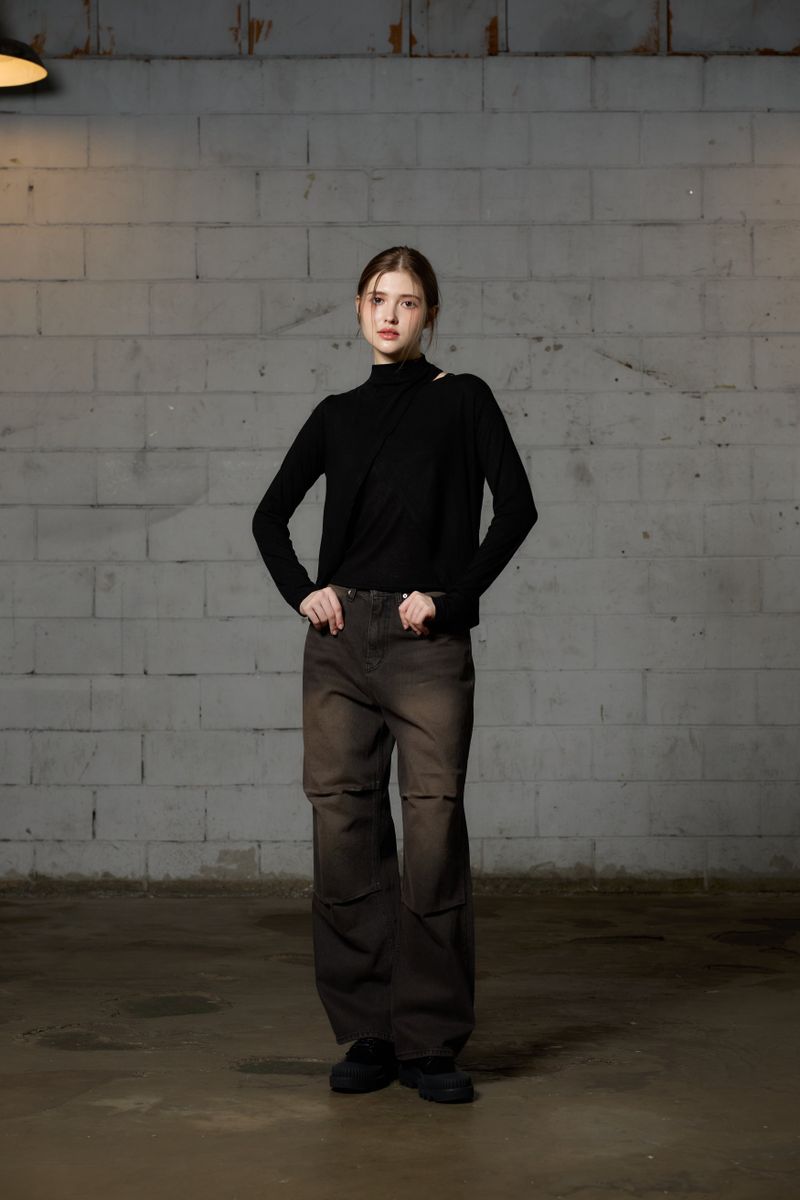 AKARI PPINTUCK DENIM PANTS / BLACK
