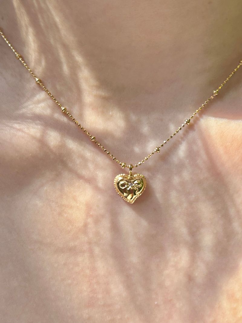 Ribbon Heart N (14K Plated)