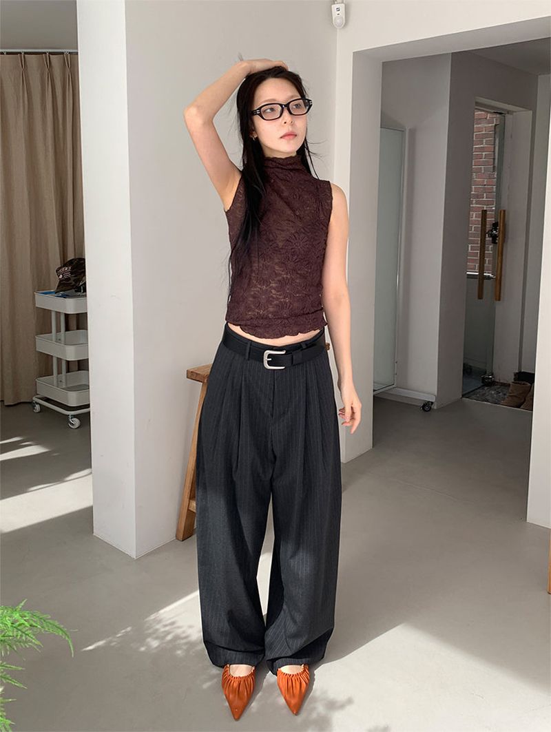 FLOWER LACE HALF-NECK SLEEVELESS (3C)