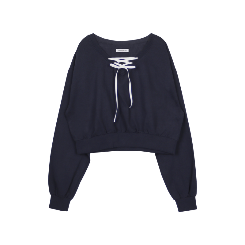 EYELET V-NECK SWEATSHIRT