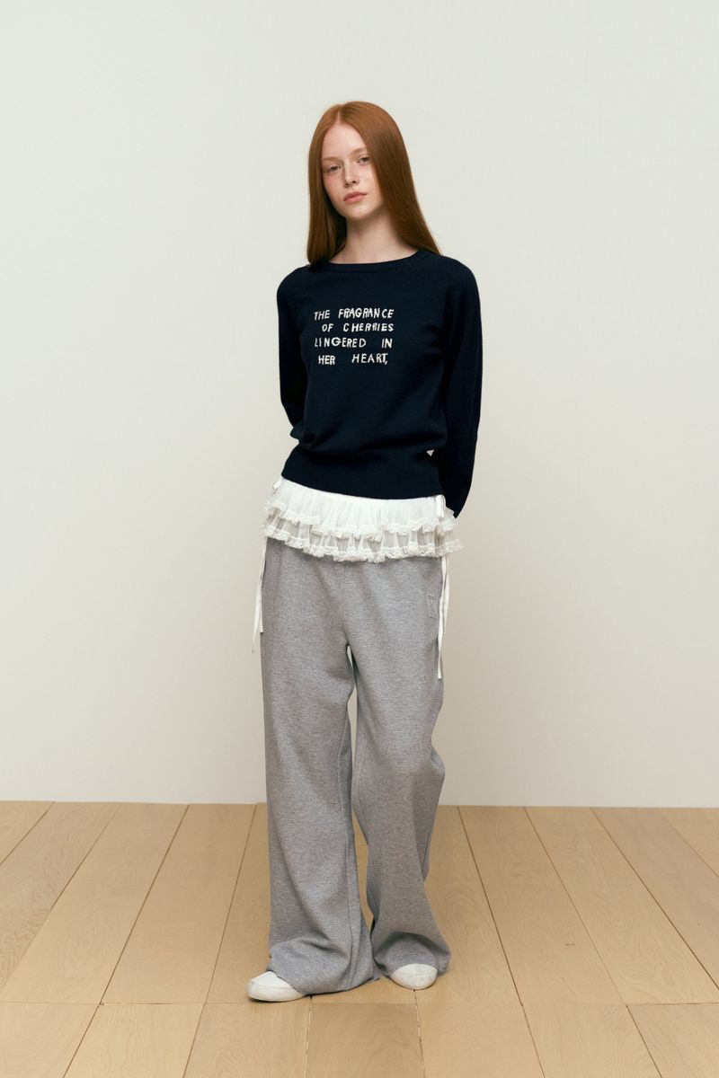 WORDING APPLIQUE PANTS [MELANGE GRAY]