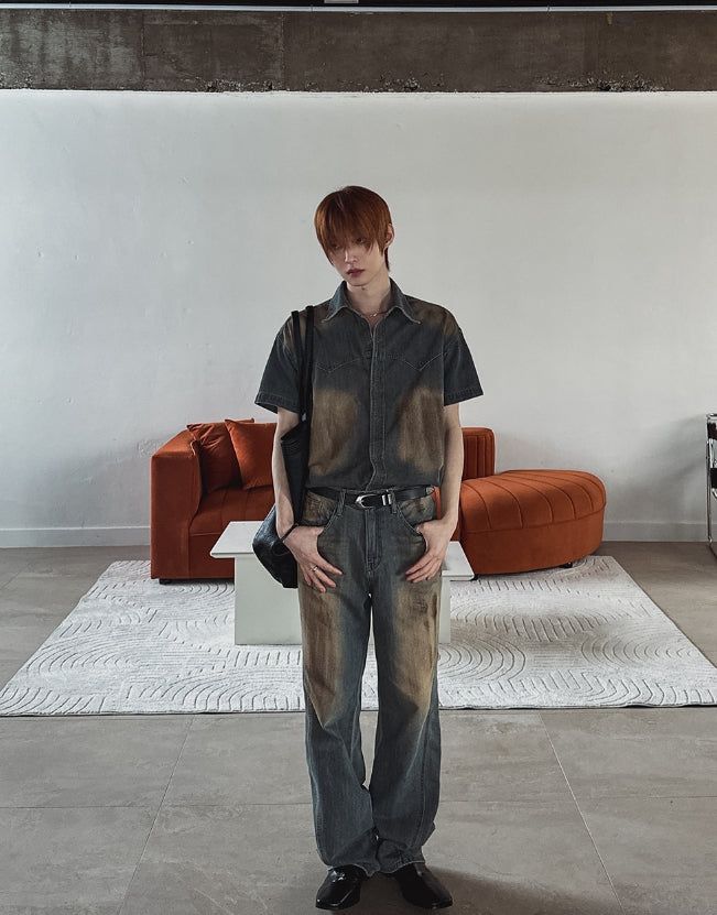 Summer Cool Oil Washed Flare Denim Pants