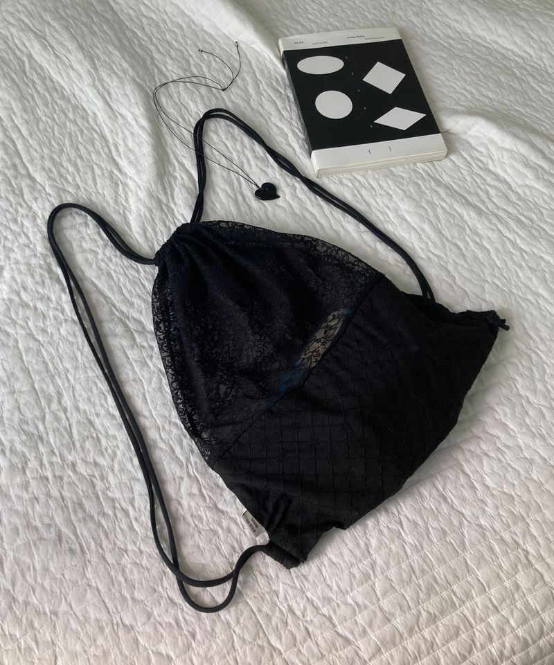 Lace Drawstring Bag - Black