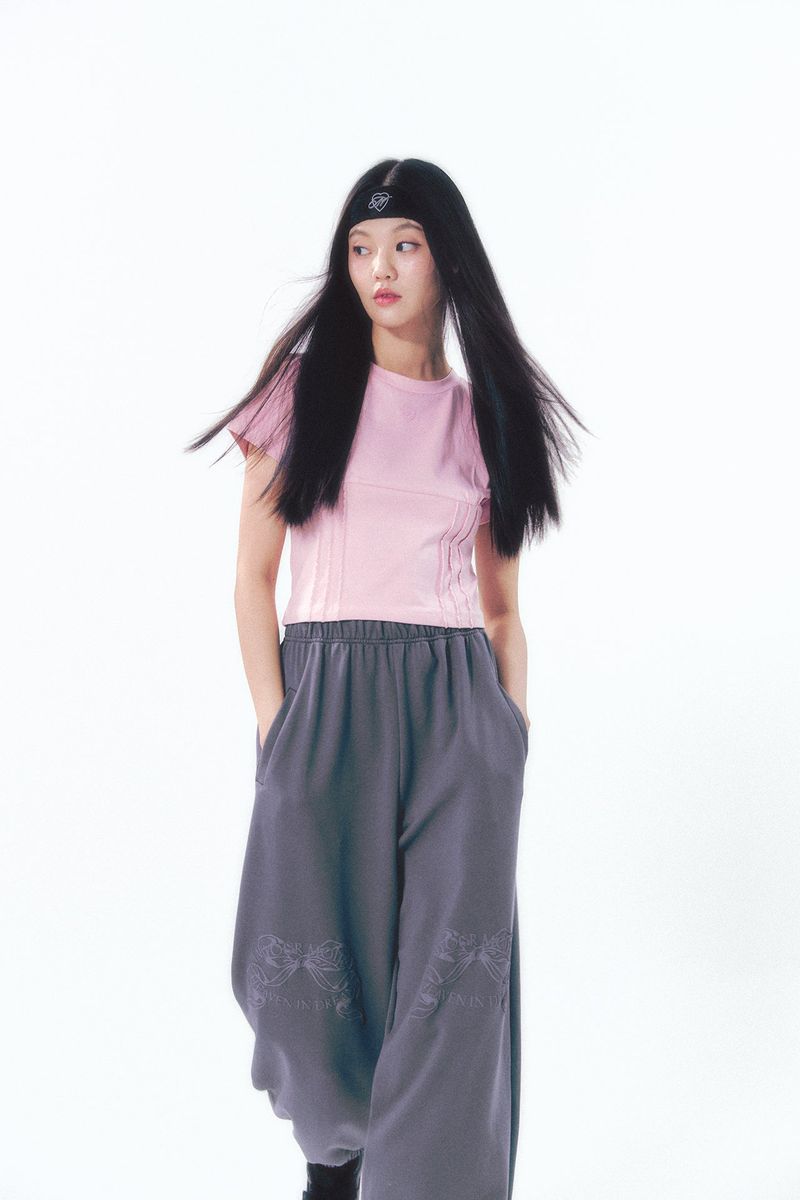 Knee Point Ribbon Jogger Pants Charcoal