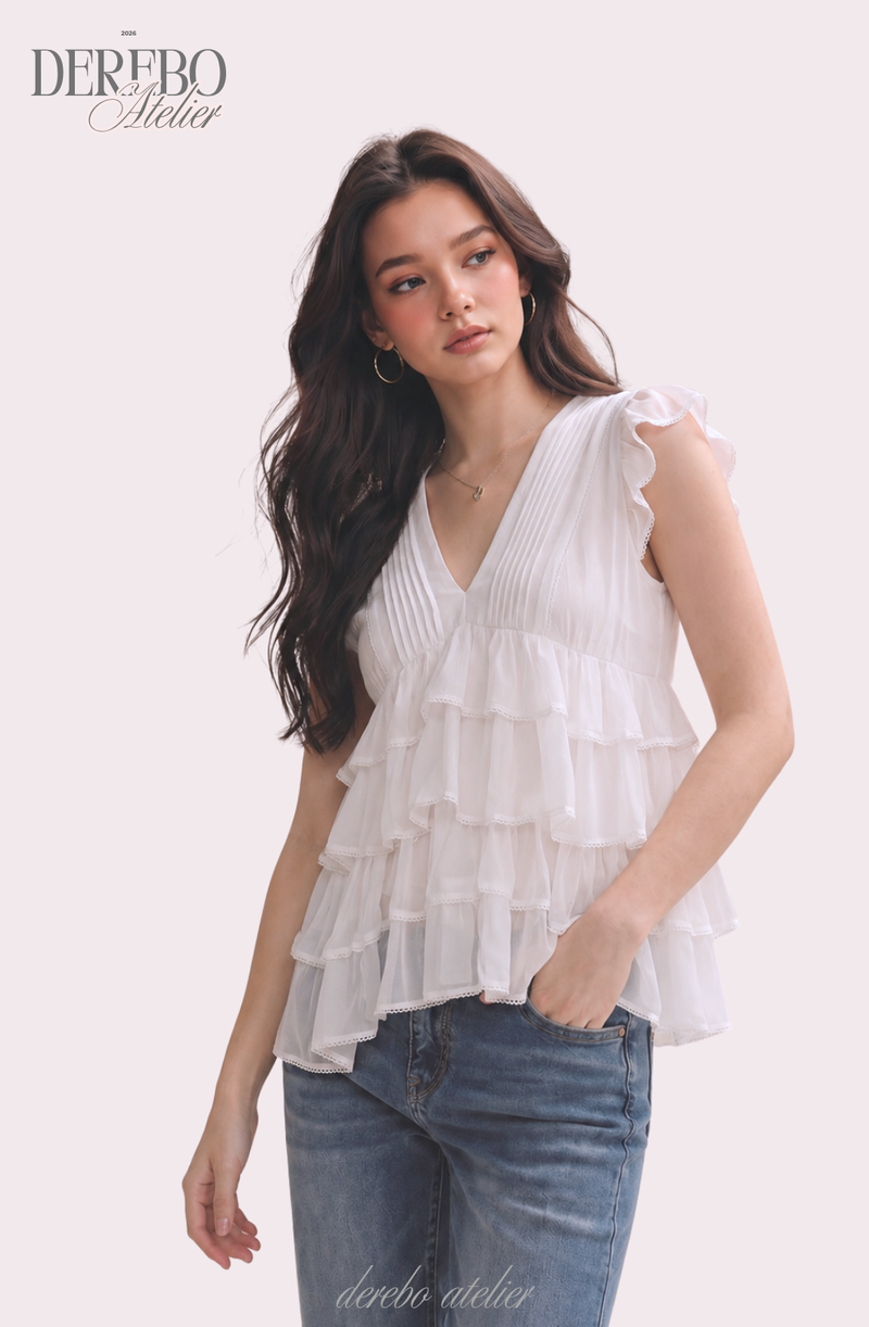 Lady Frilled Chiffon V Blouse