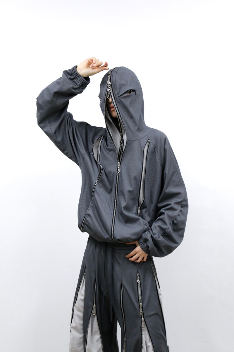 RELABEL (Dream Fracture) Multi-Zip Genuine Double-Layer Cut Four-Zip Hooded Back-Zip Oversized Sweatshirt