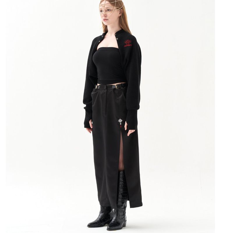 211-BUCKLE SATIN SLIT SKIRT