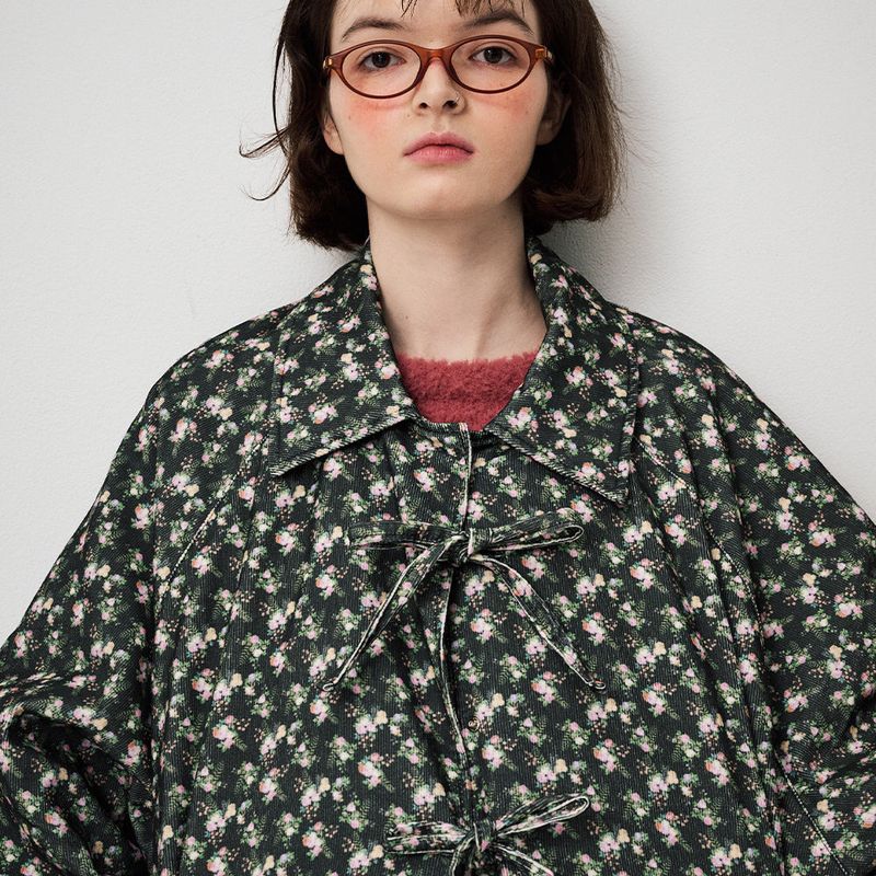 RIBBON PADDED JUMPER, FLORAL BLACK
