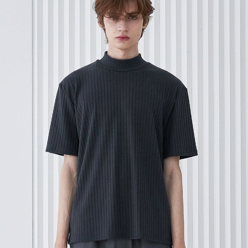 S SY(エスエスワイ)の「RIB MOCK NECK HALF T-SHIRT CHARCOAL(Tops)」