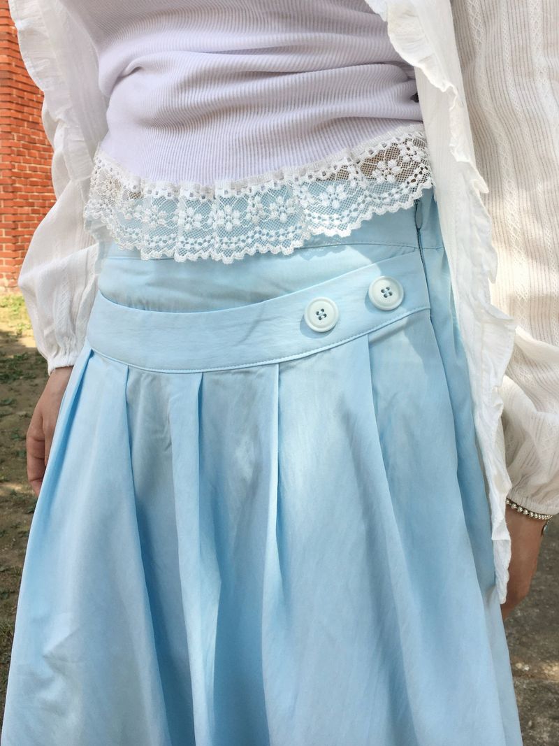 Button Minimal Pin-tuck Sagging Skirt (3c)