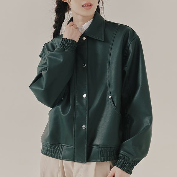 ROMANTIC CROWN(ロマンティッククラウン)の「VEGAN LEATHER BIKER JACKET_GREEN(Jackets/Outerwear)」