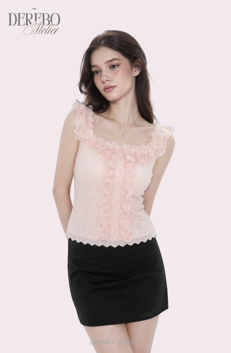 Peach Chiffon Frill Blouse