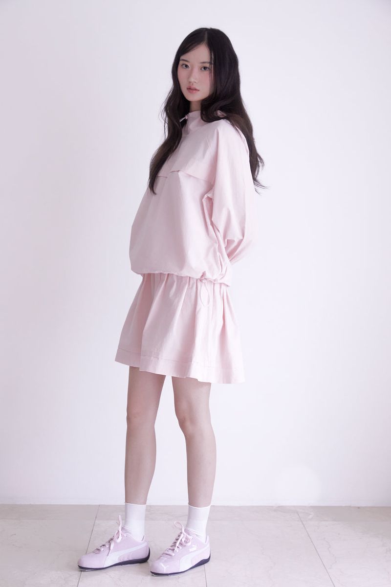 Pintuck shirring mini skirt (PINK)
