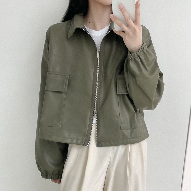 2WAYレザーカラークロップドジャケット