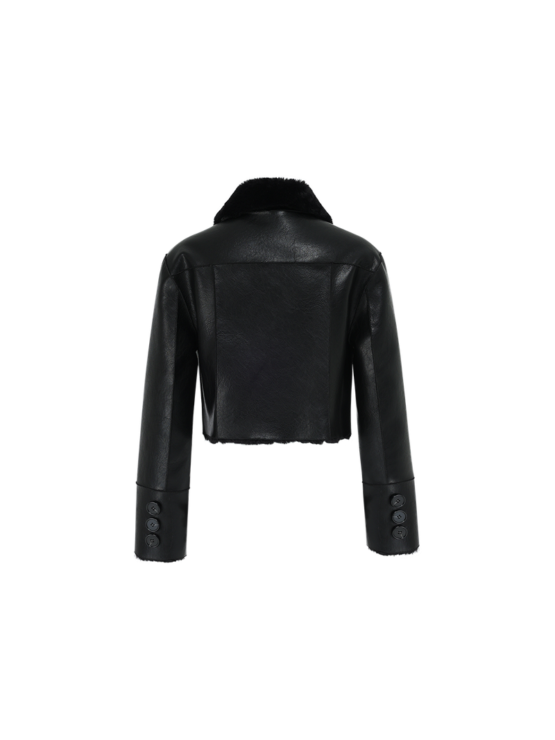Short reversible leather mustang (Black)