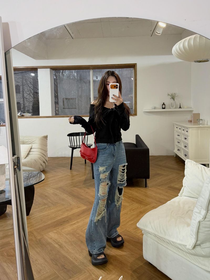 Vintage open wide denim pants